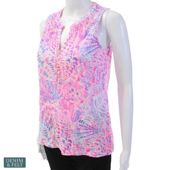 Lilly Pulitzer Essie Tank Top XS Berry Sea You Soon Pink Blue Print Summer - Picture 6 of 14